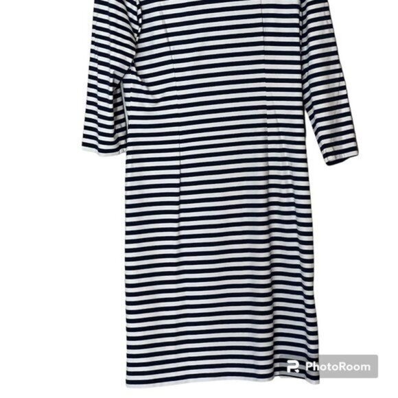 J. McLaughlin Striped Navy White V-Neck Dress Women's Size Medium Excellent very - Picture 4 of 11